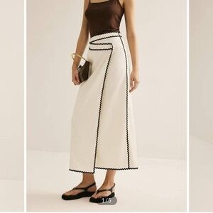 commense Cotton & Linen Wave Trim Midi Skirt